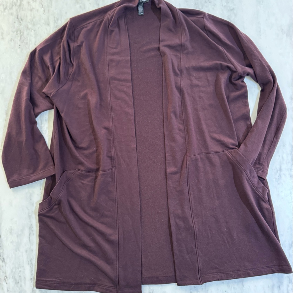 Eileen Fisher Plum Purple Cardican with pockets in medium petite